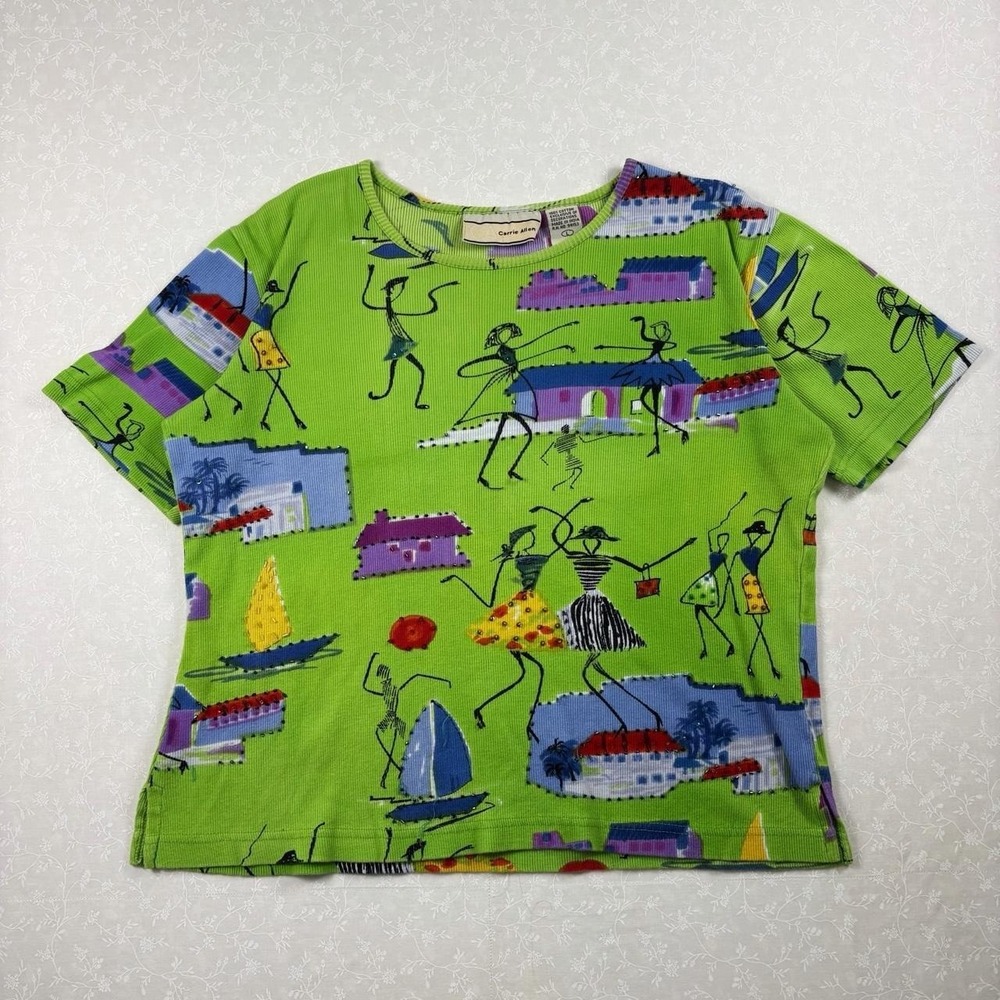 Vintage Carrie Allen Artsy Beaded Graphic Tee – Size L